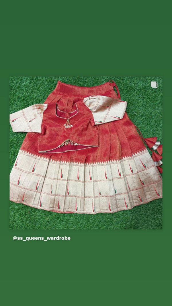Red Tissue Benares Lehangas paired with Designer blouses