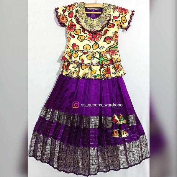 Purple Mangalgiri with kalamkari blouse