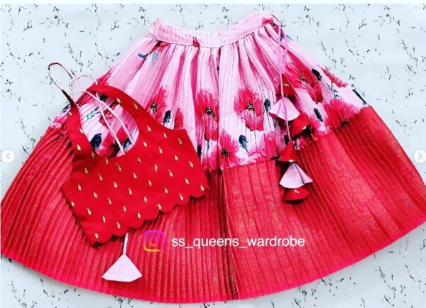 Reddish Crushed Lehengas With Neck Tie Blouse