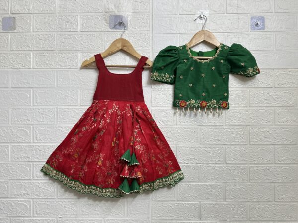Red and Green Benares Lehangas