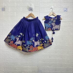 Blue cow print Lehanga with crop top - 1-2 yrs