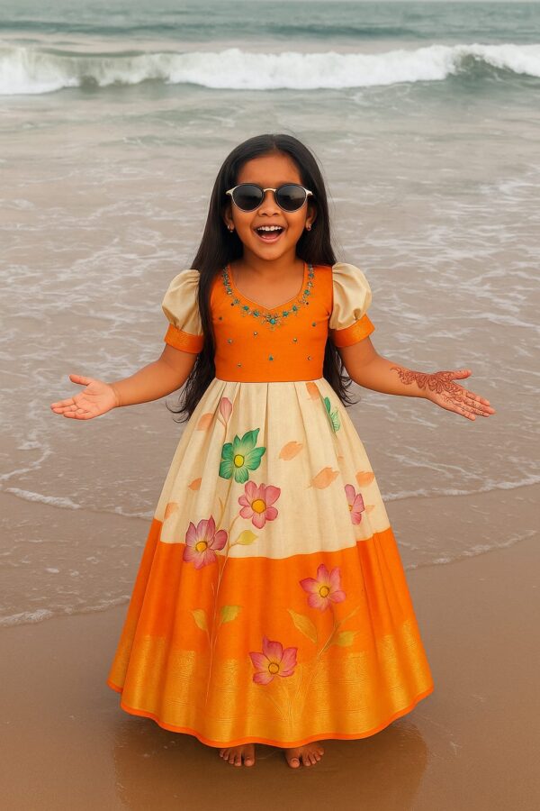 Banaras Tissue Frock Orange