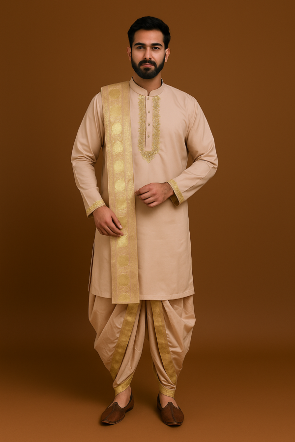 Peach Soft Silk Kurta Dhoti
