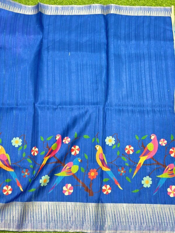 Royal Blue Tussar Parrot fabric