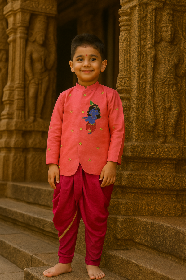 Peach Krishna Kurta & Dhoti