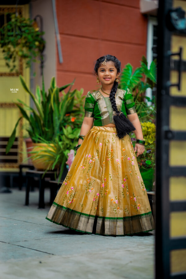 Gold Tissue with Green Lehanga Croptop