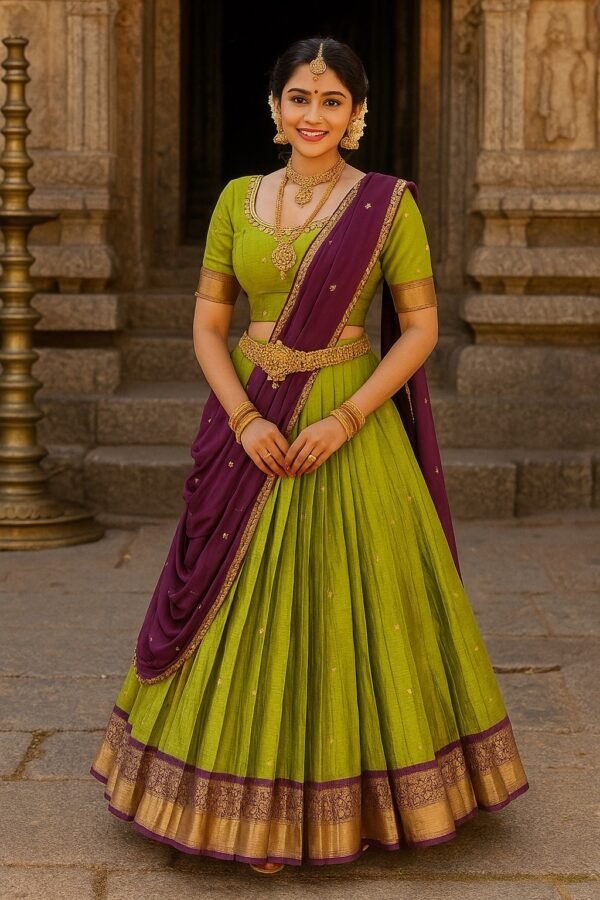 Green & Purple Semi Gadwal Half Saree