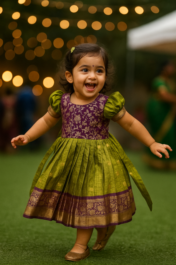 Green & Purple Gadwal Banaras Frock