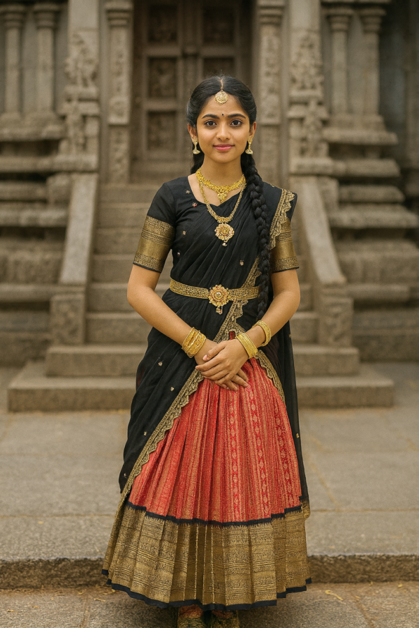 Red Semi Kanjeevaram Halfsaree