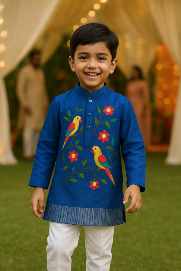 Parrot Tussar Kurta Blue