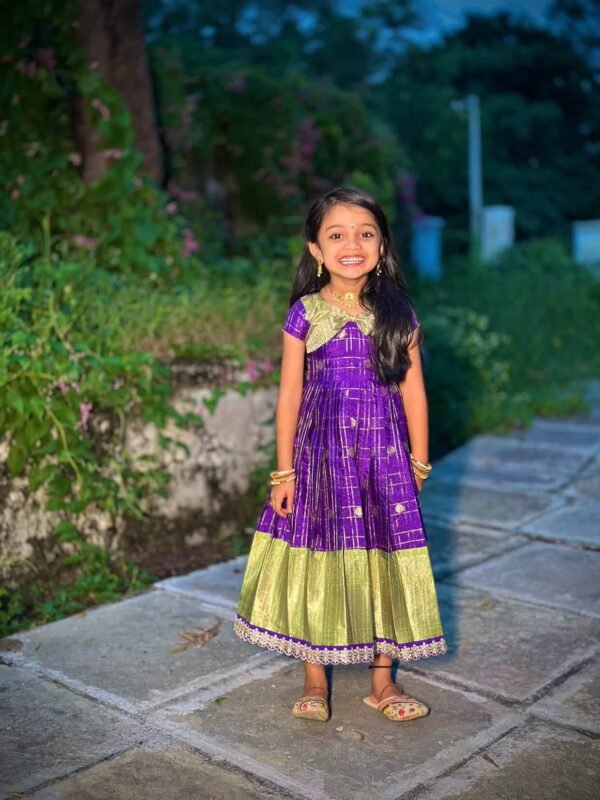 Purple & Green Semi Silk Frock