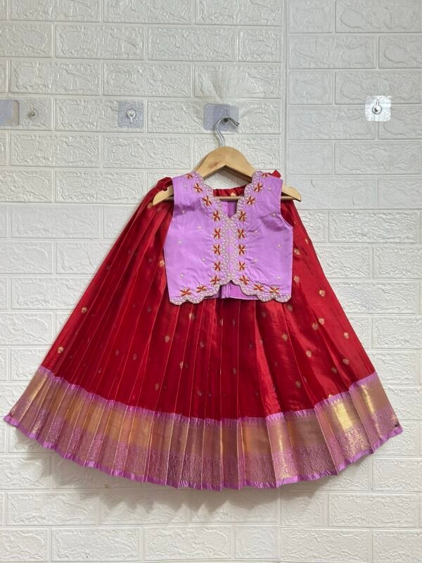 Red and Lavander Lehanga Croptop