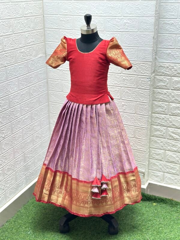 Peach and Red Kanjeevaram