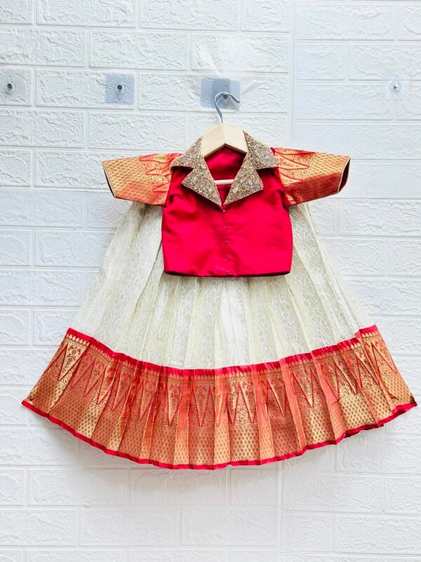 Half white and Red Kanjeevaram