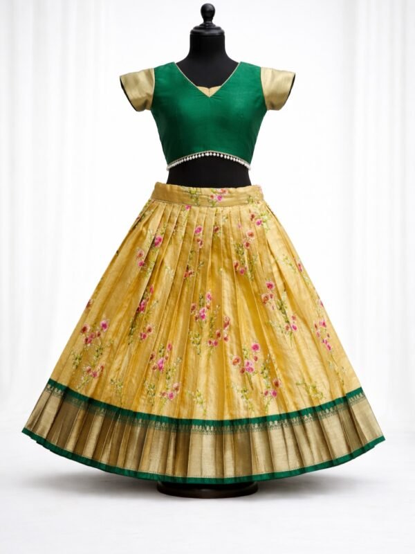 Gold Tissue Lehenga With Green Croptop