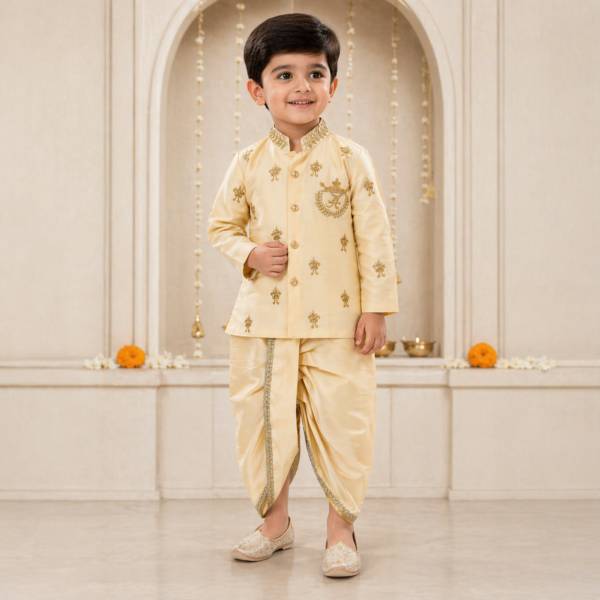 Cream Maggam Kurta & Dhoti Set