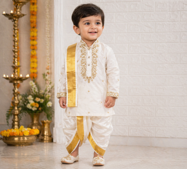 Pure Half White Maggam Kurta Set