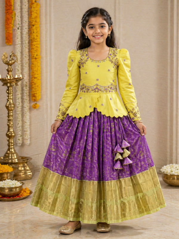 Semi Kanjeevaram Lehenga With Maggam Blouse