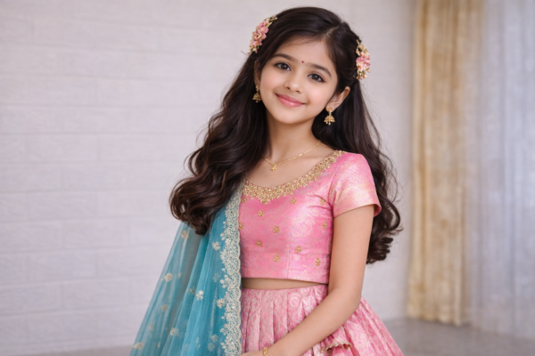 Baby pink halfsaree with duppata