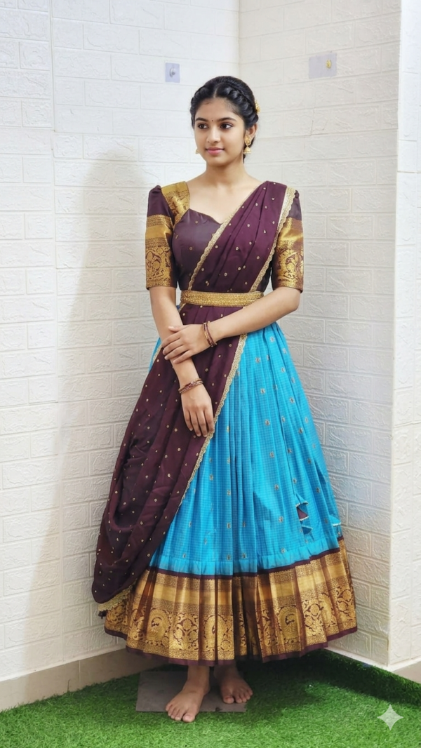 Blue semi gadwal lehenga with duppata