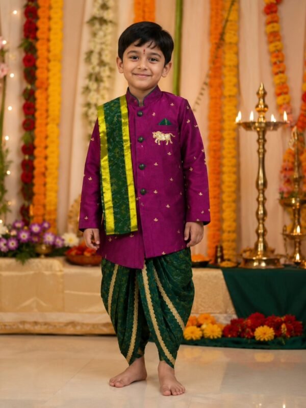 ✨ Raw Silk Kurta with Ikkat Dhoti & Kanduva ✨