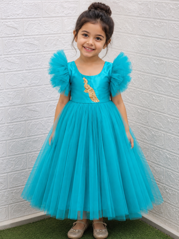 Aqua Blue Designer Net Frock