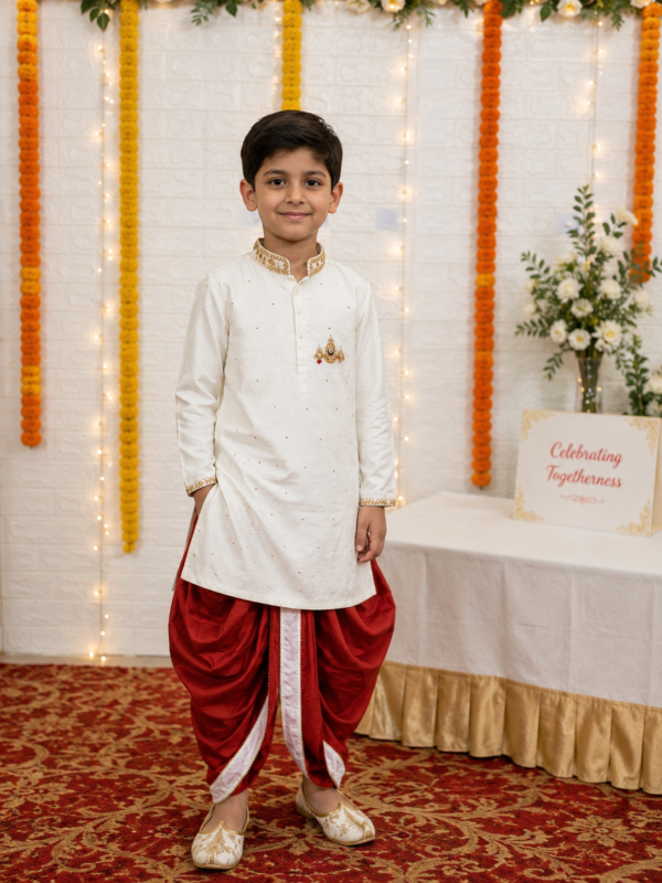 Half White Maggam Kurta With Dhothi