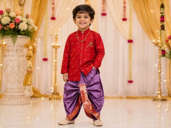 Red & Lavendar Maggam Kurta Set