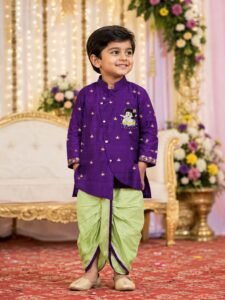 purple-rawsilk-kurta-with-pista-green-dhothi