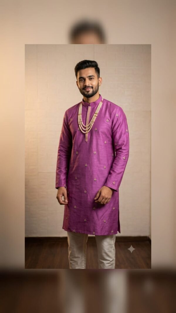 Lavendar Maggam Kurta With White Pant