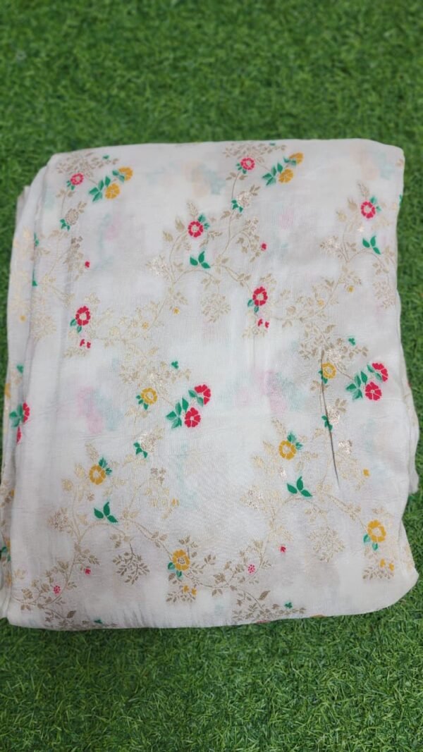 Allover Design White Benares Fabric