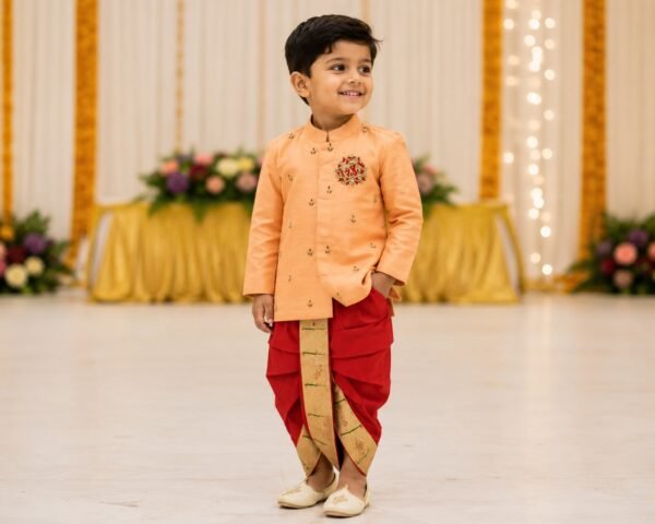Maggam Kurta With Dhothi