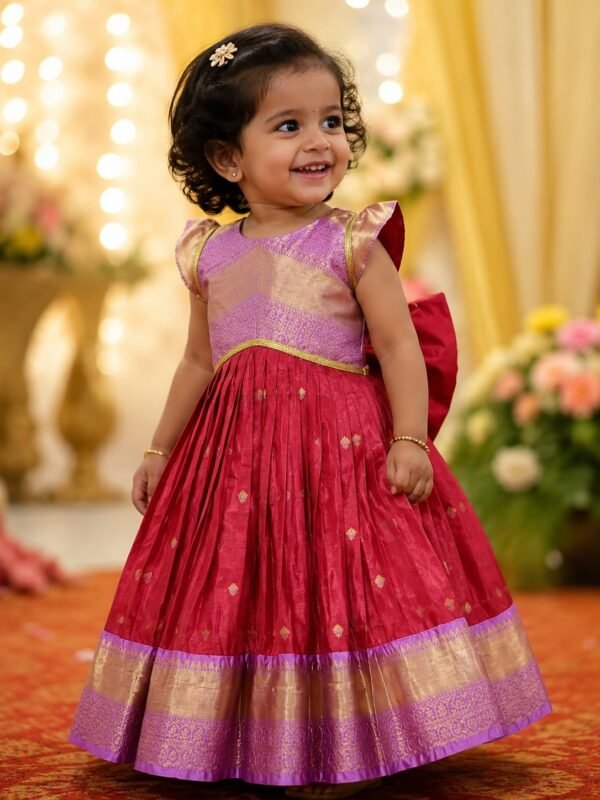 Red Semi Gadwal Frock