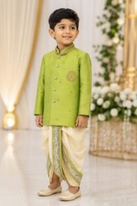 green-maggam-kurta-with-gold-dhothi