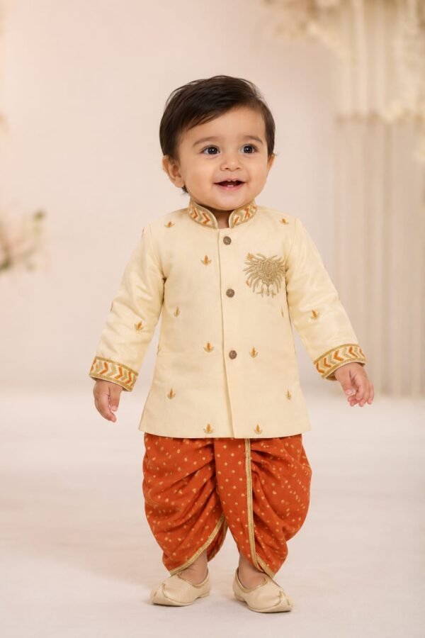 Maggam Kurta With Beneras Dhothi
