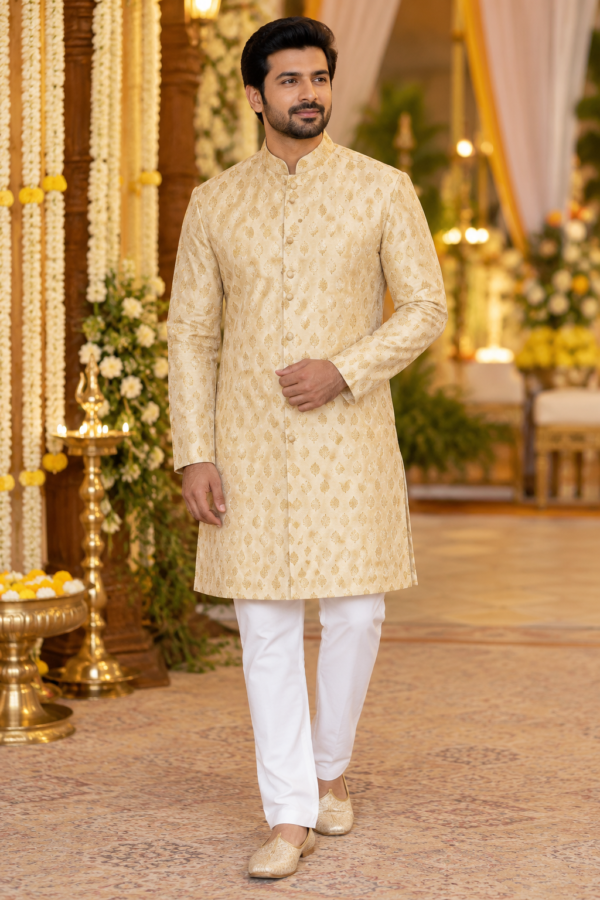 Gold Beneras Kurta with White Pant