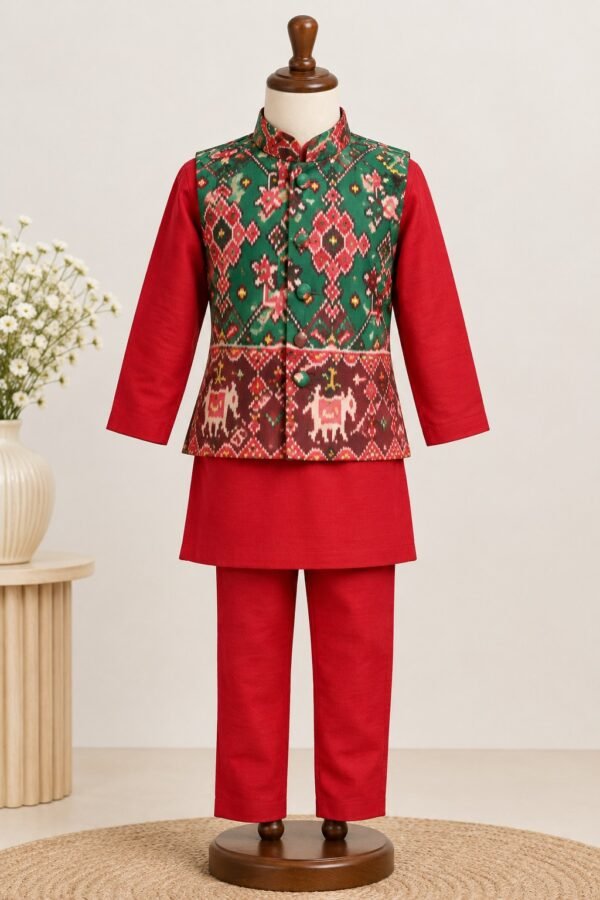 Raw Silk Kurta & Pant with Patola Coat 💫
